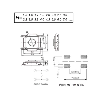 (5 ชิ้น) สวิตช์ กดติด ปล่อยดับ TS-1252 Tactile Push Button SMD On Off Momentary Tact 4 Pin Push Button Switch