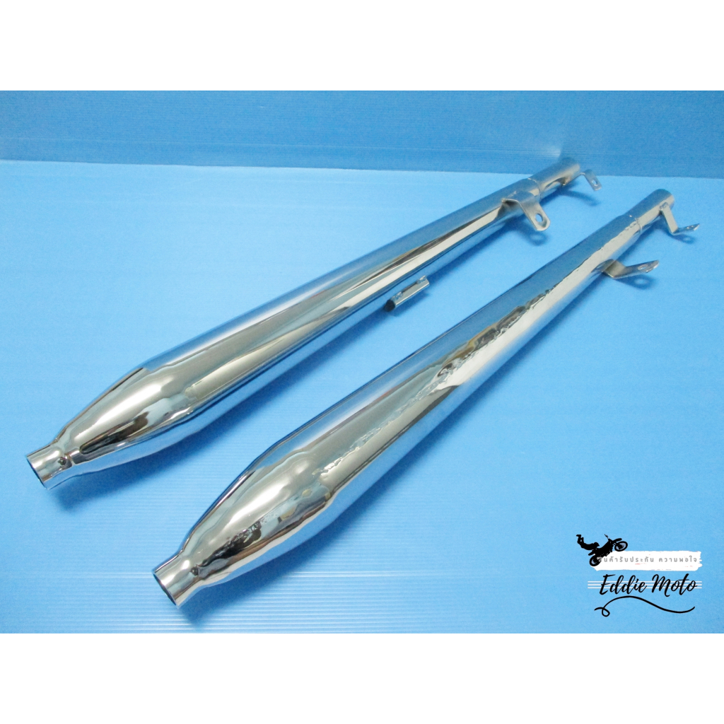 EXHUAST MUFFLER PIPE “CHROME” Fit For HONDA C95 CA95 C92 CA92  // ท่อไอเสีย ท่อคู่ ทรง BM ชุบโครเมี่ยม