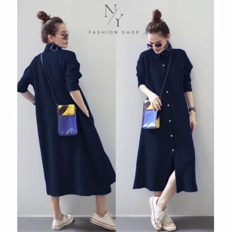 พร้อมส่ง.เดรสเชิ้ตแขนยาว คอปกสาวอวบ Free size: 36 - 52 นิ้ว ใส่ได้ ใส่สวย ( หน้าผ้า:52 นิ้ว)ผ้าด็อบบี้พิมพ์ลาย