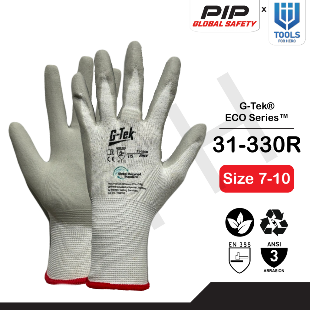 PIP รุ่น 31-330R ถุงมือเซฟตี้ กันบาดระดับ 1 กันน้ำมัน เคลือบด้วย Nitrile Form ใช้วัสดุ Recycled Plastic ใส่สบาย ยึดเกาะด