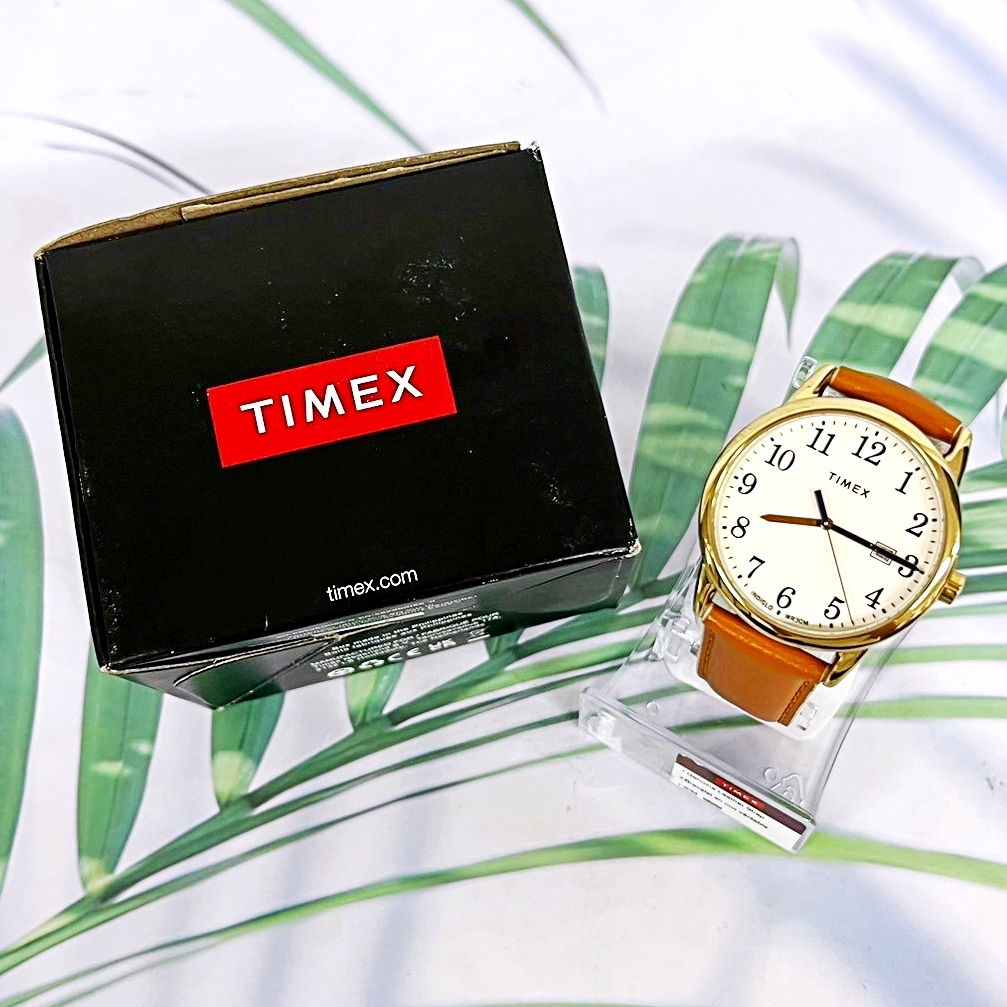 (Timex®) Unisex Easy Reader Brown/Gold-Tone Leather Strap Watch TW2R62700 นาฬิกาข้อมือสายหนังผู้หญิง