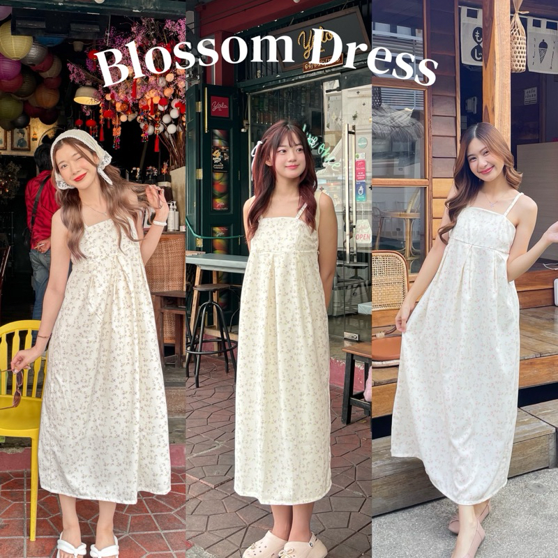 Blossom Dress เดรสยาวสายเดี่ยว ลายดอกไม้ 2 สี รูปที่ 2