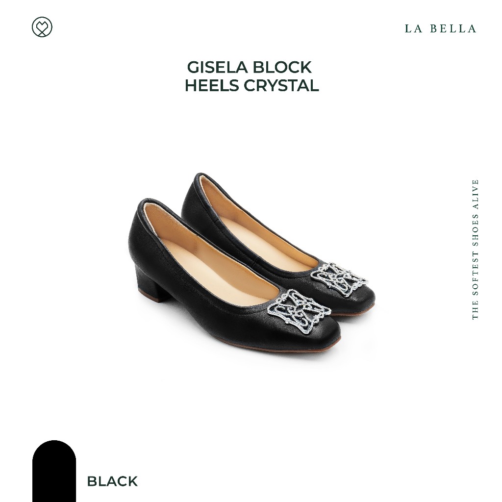 LA BELLA รุ่น GISELA BLOCK HEELS CRYSTAL  - BLACK