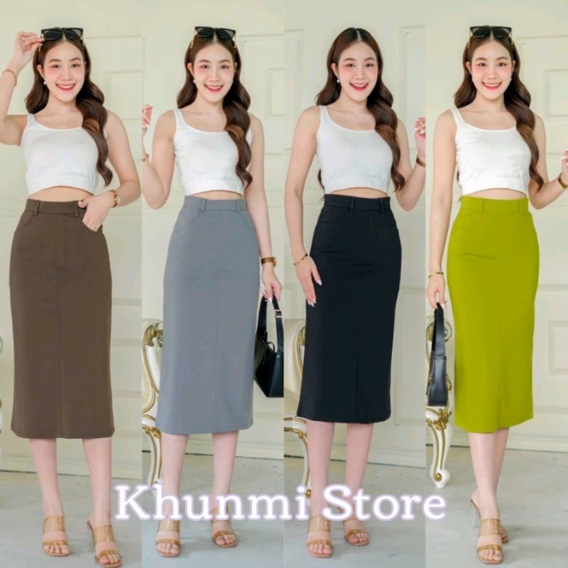 พร้อมส่ง กระโปรงทรงเอ ยาว 30 นิ้ว รุ่นผ้าโรเชฟมีกระเป๋า✨️ 6 สี ซิปหลัง