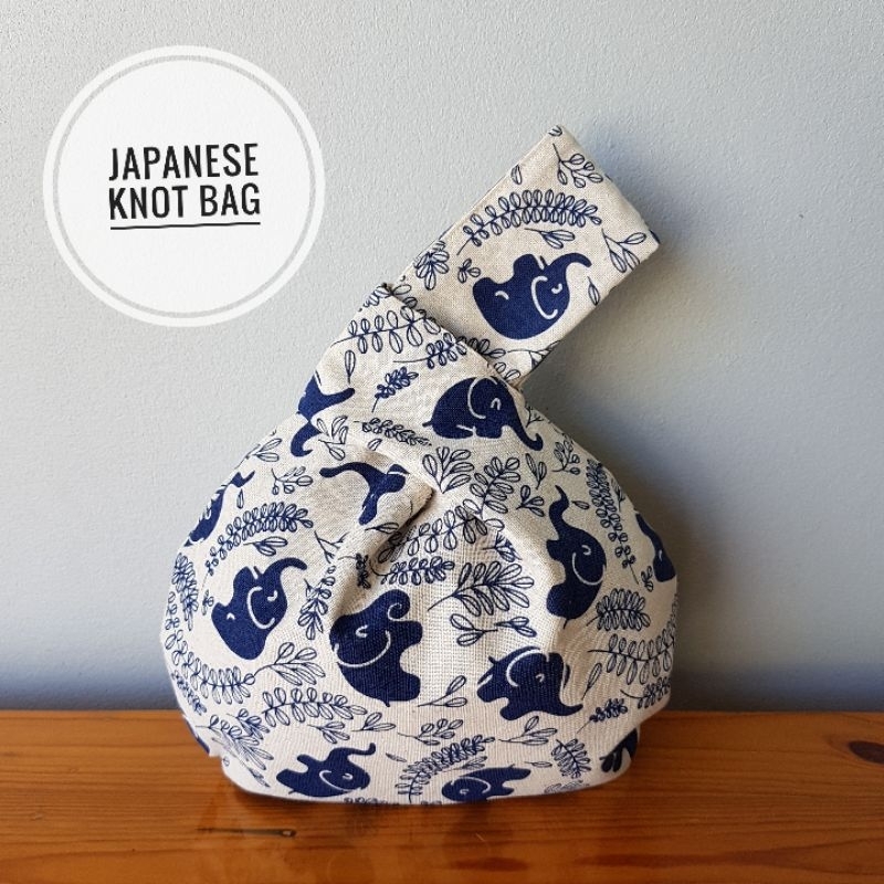 JAPANESE KNOT BAG ถุงผ้าคล้องข้อมือ สุดฮิต ลายช้าง 3 แบบ สุดคุ้ม !1 ใบใช้ได้ 2 ด้าน