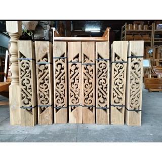 ราวบันไดไม้สัก ลายไทย 6×80,6×100