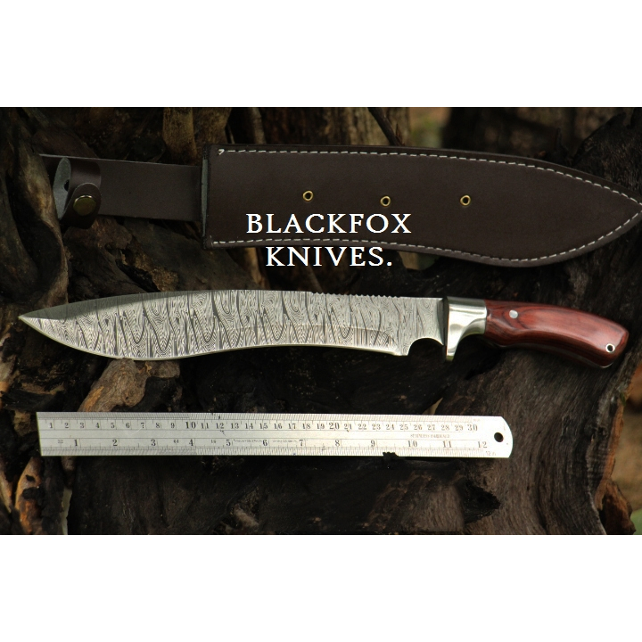 มีดเดินป่า Black Fox ใบเลเซอร์ ลายดามัสกัส Corrosion Pattern ขนาด 16 นิ้ว FULL TANK พร้อมซองอย่างดี