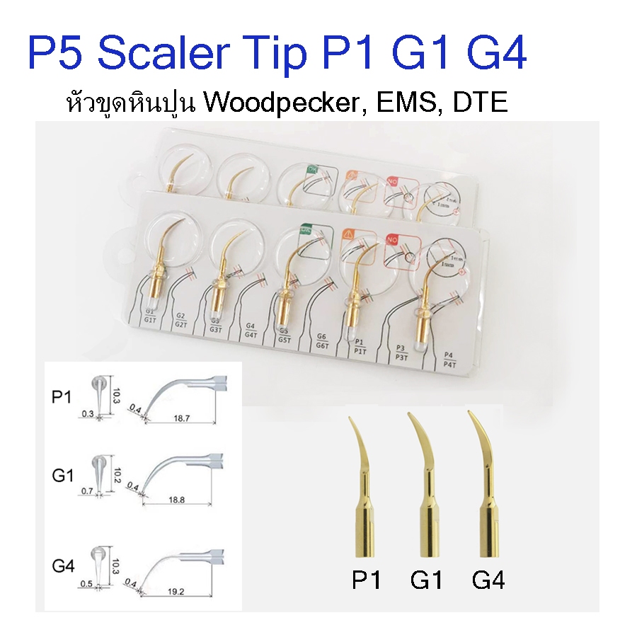 Scaler Tip หัวขูดหินปูน สีทอง Woodpecker EMS DTE เบอร์ P1T G1T G4T PD1T GD1T GD4T [มีของพร้อมส่ง]