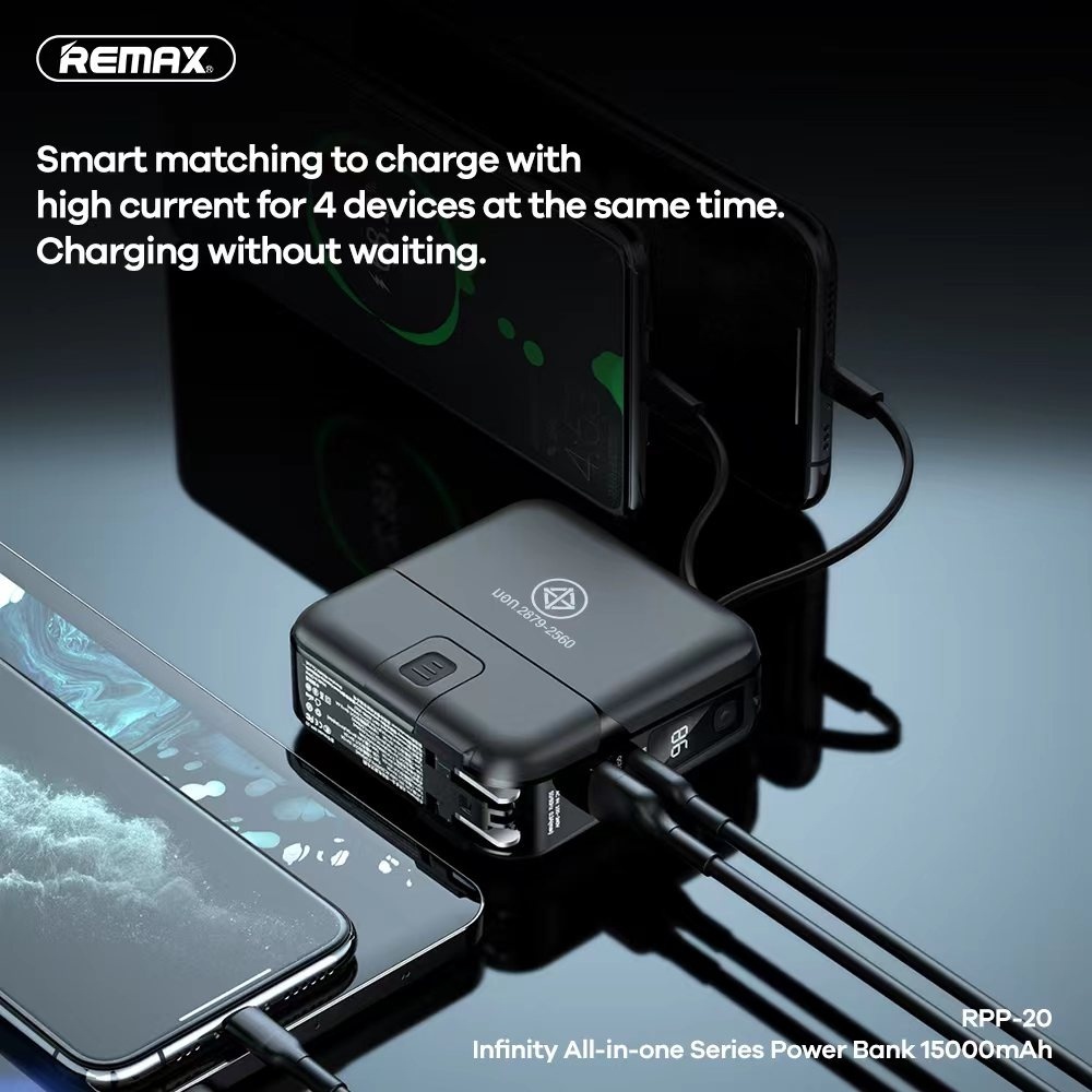 แบตสำรอง REMAX รุ่น INFINITY W1501 RPP-20 ALL IN ONE ความจุ 15000mAh รองรับระบบชาร์จเร็ว