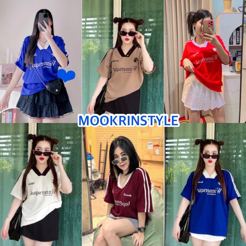 Mookrinstyle พร้อมส่งเสื้อยืดคอวี สกรีนลายWinnersquad oversize