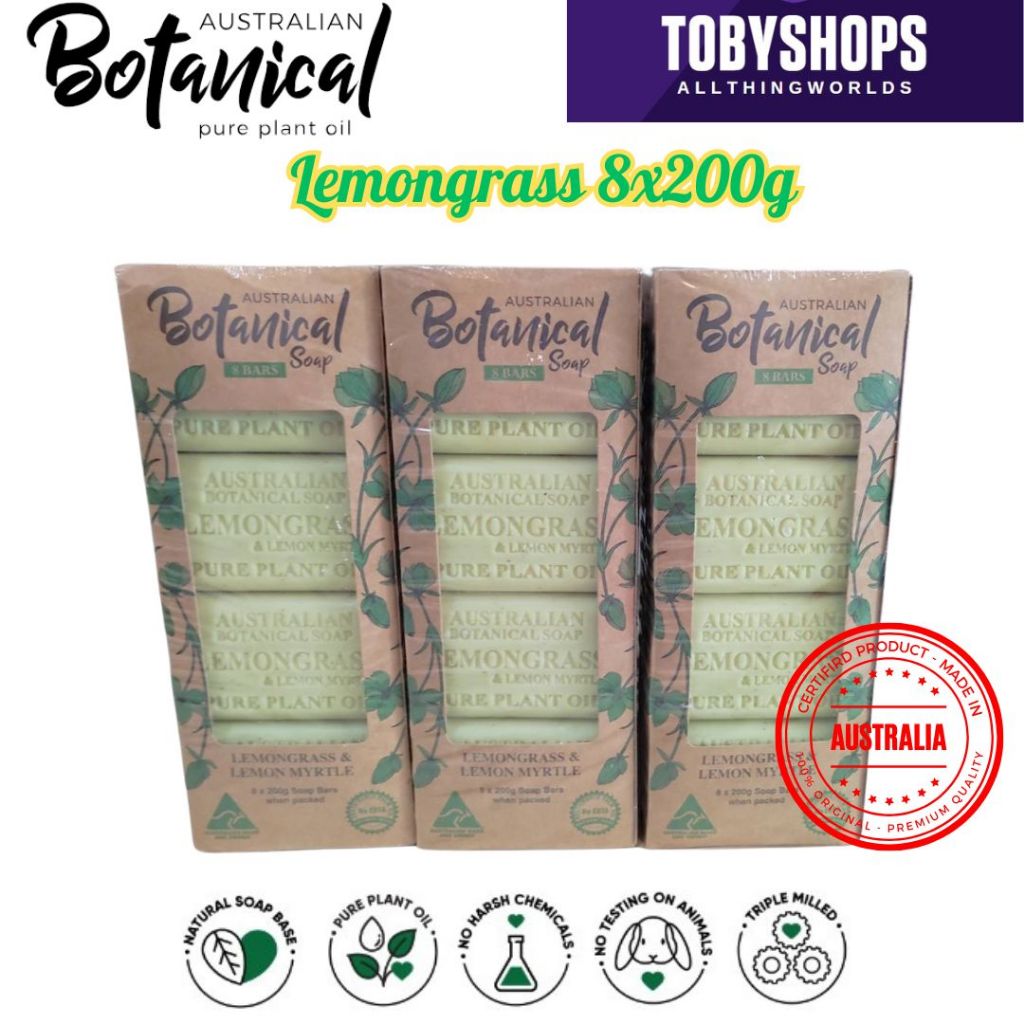 Australian Botanical Soap  Natural Soap 8 x 200g (Lemongrass & Lemon Myrtle) สบู่ก้อนธรรชาติ กลิ่นตะ