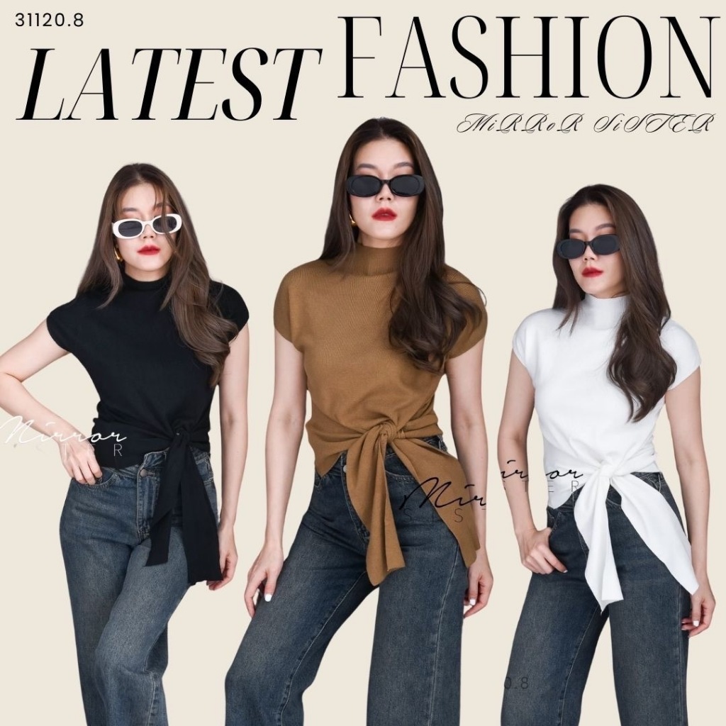 🔖Mirrorsister 31120.8 เสื้อแขนสั้นคอปีน ดีไซน์เก๋ ผูกชายข้างชิคๆ ทรงเรียบง่าย แมชกับอะไรก็สวย เนื้อผ้าดีใส่สบาย