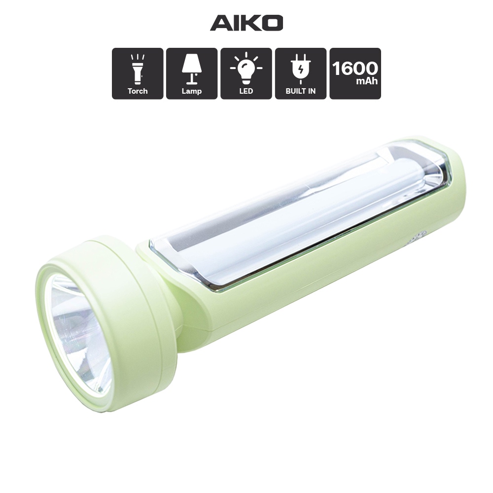 AIKO KN-5343 สีเขียว ไฟฉาย LED เสียบไฟบ้าน ไฟฉายแค้มปิ้ง โคมไฟในตัว