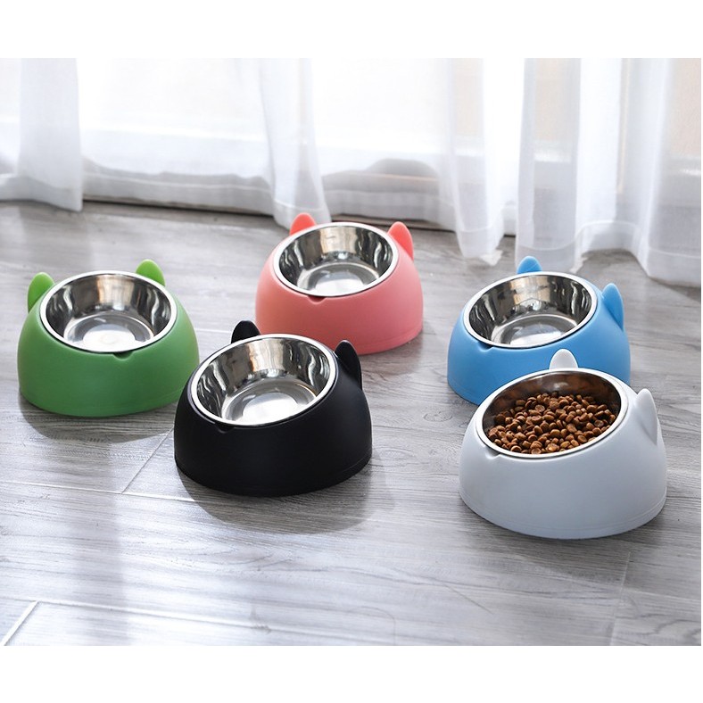 PEKO PET&CAT [BW006] ชามอาหารสัตว์เลี้ยง เอียง 15 องศา ถ้วยสแตนเลสถอดได้ ชามอาหารหมาแมวราคาถูก