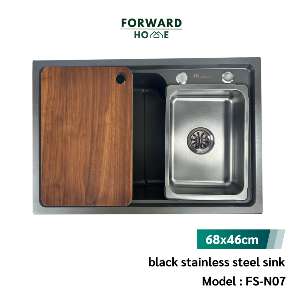 Forward ซิงค์ล้างจาน อ่างล้างจาน วัสดุสแตนเลส เคลือบนาโนสีดำ พร้อมอุปกรณ์ ขนาด68x46ซม stainless steel sink รุ่น FS-N07