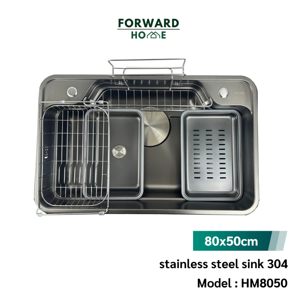 Forward ซิงค์ล้างจาน อ่างล้างจาน 1หลุม สแตนเลสเกรด304 สีดำ ขนาด80x50ซม. black stainless steel sink SUS304 รุ่น HM8050