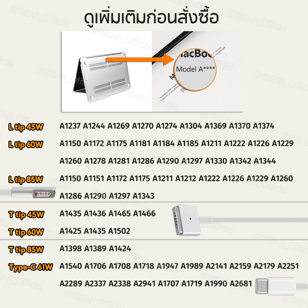 ที่ชาร์จแล็ปท็อป 45W 60W 85W 61W L-tip T-tip Type-C Charger Adapter ที่ ...