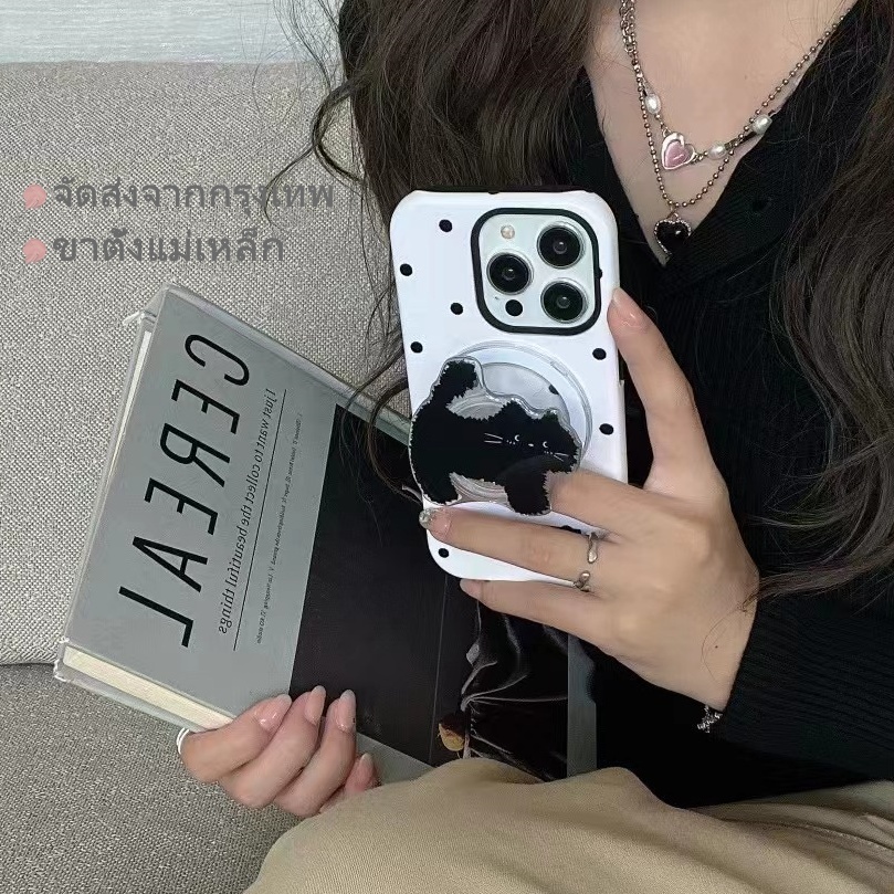 จัดส่งจากก เคสไอโฟน11 เคสกันกระแทก Case iPhone 15 14 13 12 Pro Max ขาตั้งแม่เหล็ก แมว ลายจุด กระชับ เคส for iPhone 13
