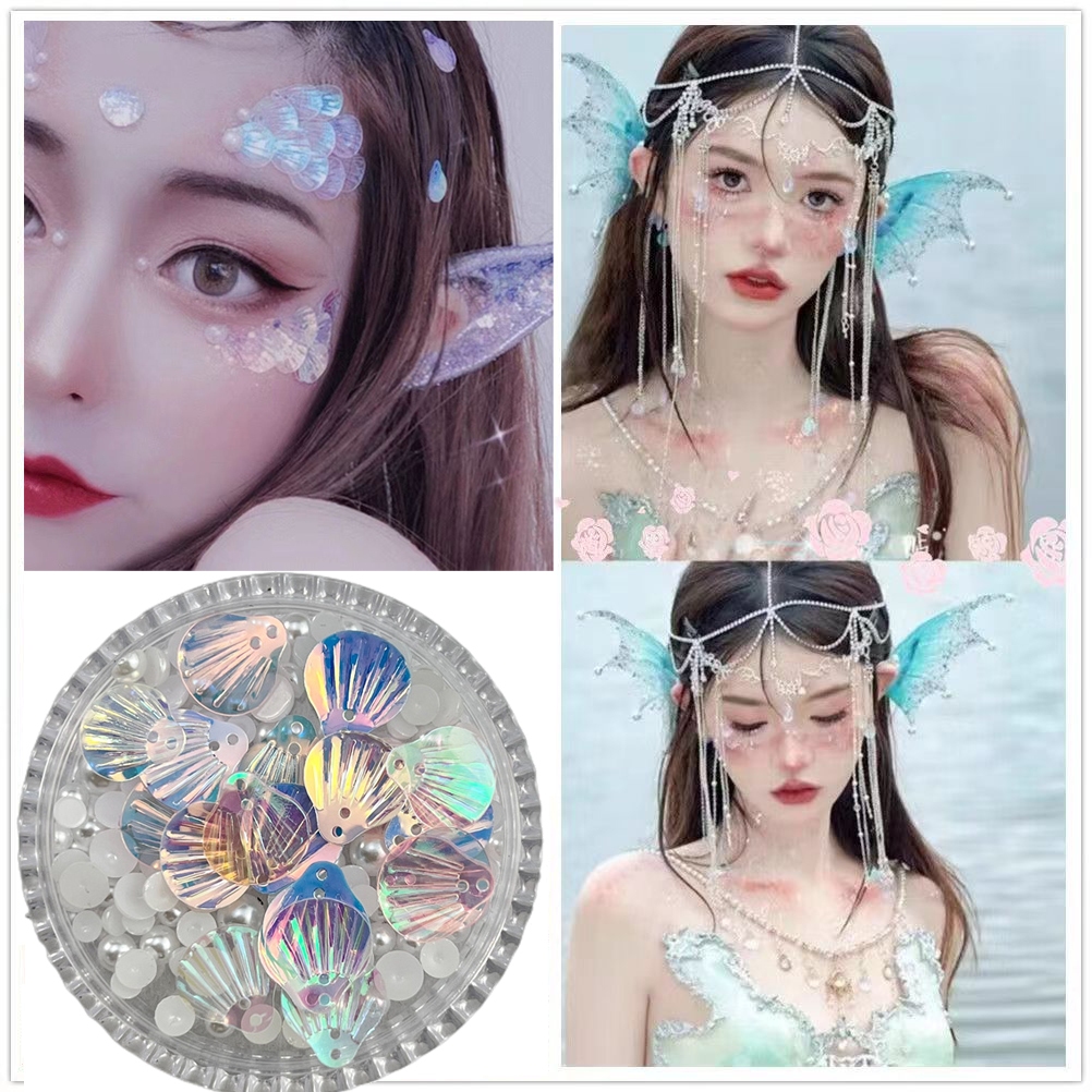 ผีเสื้อ ดอกไม้ เพชร มุก กลิตเตอร์ พลอยเทียม เลื่อม DIY ตกแต่งเล็บ อุปกรณ์แต่งหน้า ความงาม สําหรับผู้หญิง 1 กล่อง ตา 3D