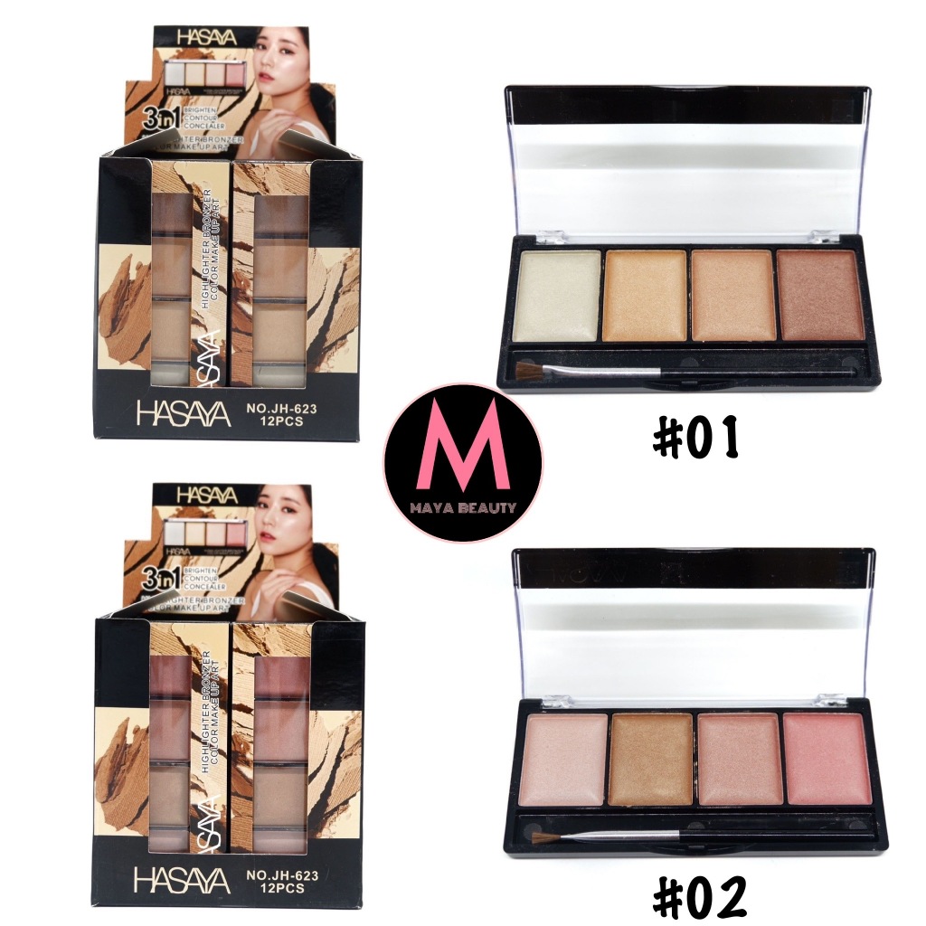 (ยกกล่อง) HASAYA Highlighter & Bronzer Palette พาเลทไฮไลท์และบรอนเซอร์ ประกายชิมเมอร์ 4สี
