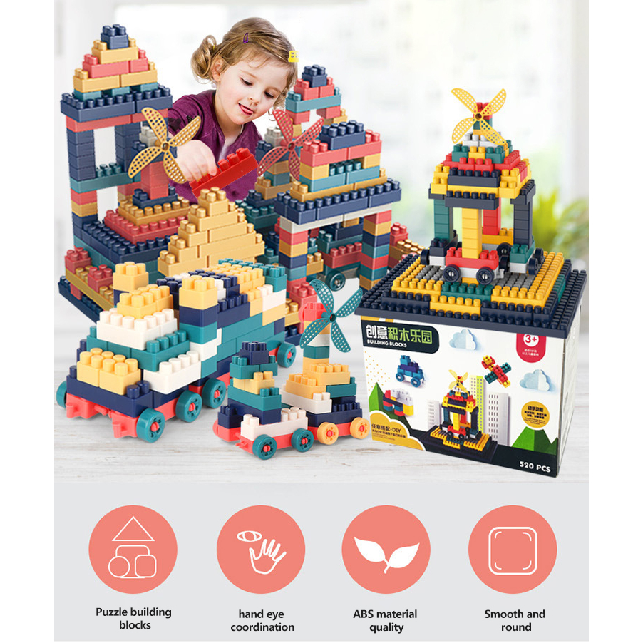 ตัวต่อ บล็อกตัวต่อ ขนาดใหญ่ บล็อกตัวต่อ 520 ชิ้นพร้อมกล่องแถมสติกเกอร์ ของเล่นเสริมพัฒนาการเด็ก - รูปที่ 2