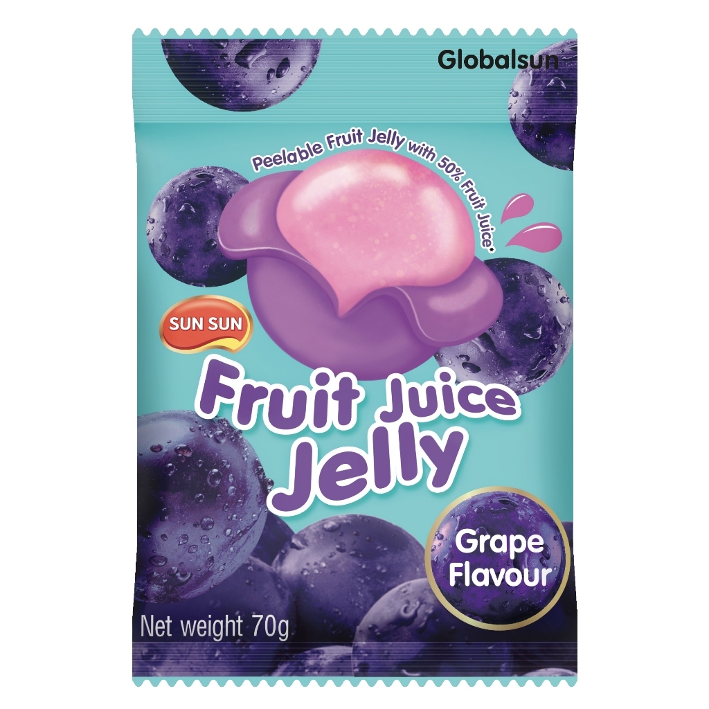 Fruit juice jelly grape flavor ฟรุ๊ตจูสเจลลี่เกรปเฟลเวอร์ 70g