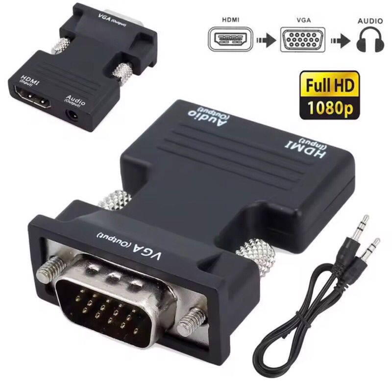 ขายดี อะแดปเตอร์ HDMI ตัวเมีย to VGA ตัวผู้ รองรับความละเอียด 1080P พร้อมช่องต่อ Audio