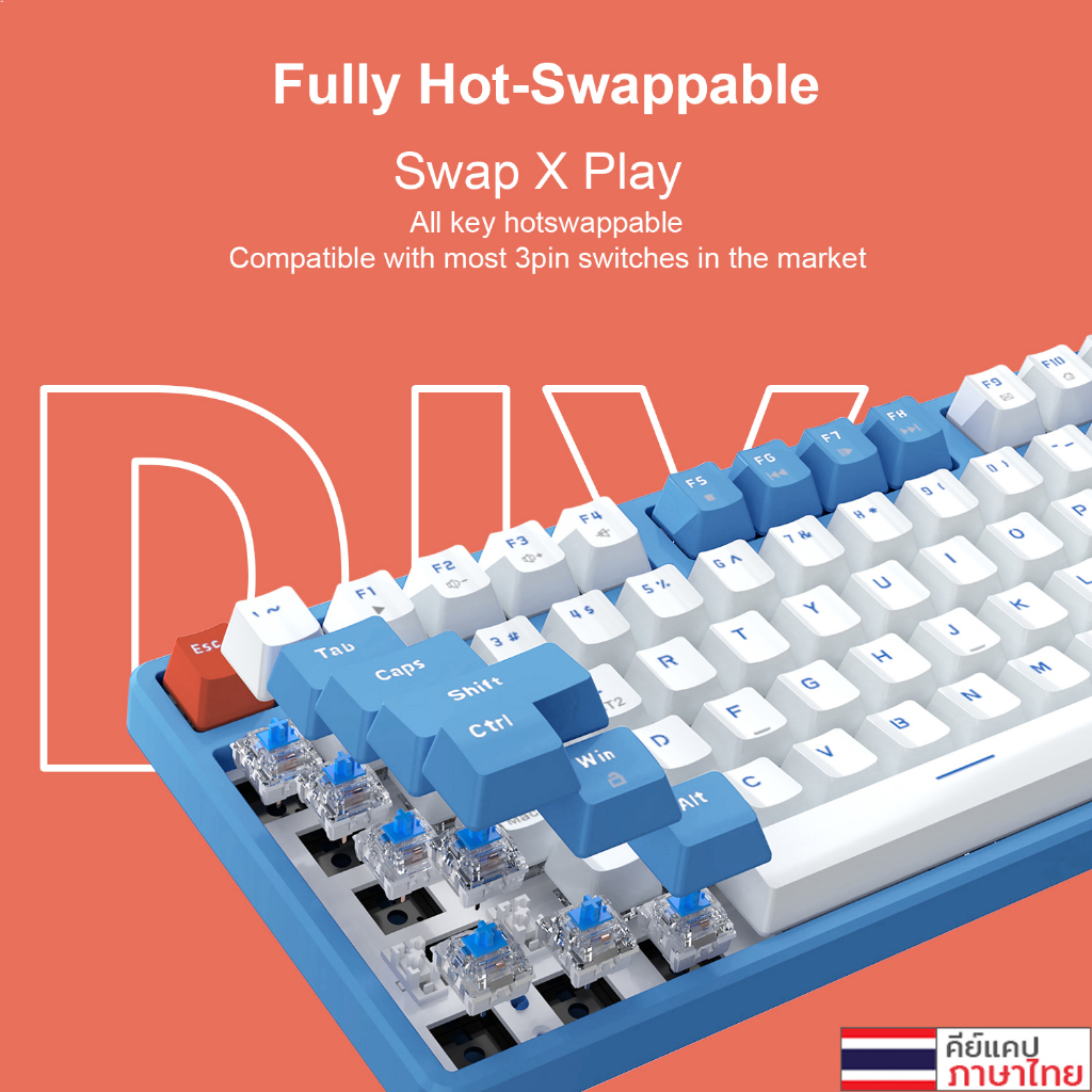 คีย์บอร์ดเกมมิ่ง Ajazz AK871 Wirelss Hotswap Dual Module(2.4+BT) TKL 80% 87Key Mechanical Keyboard