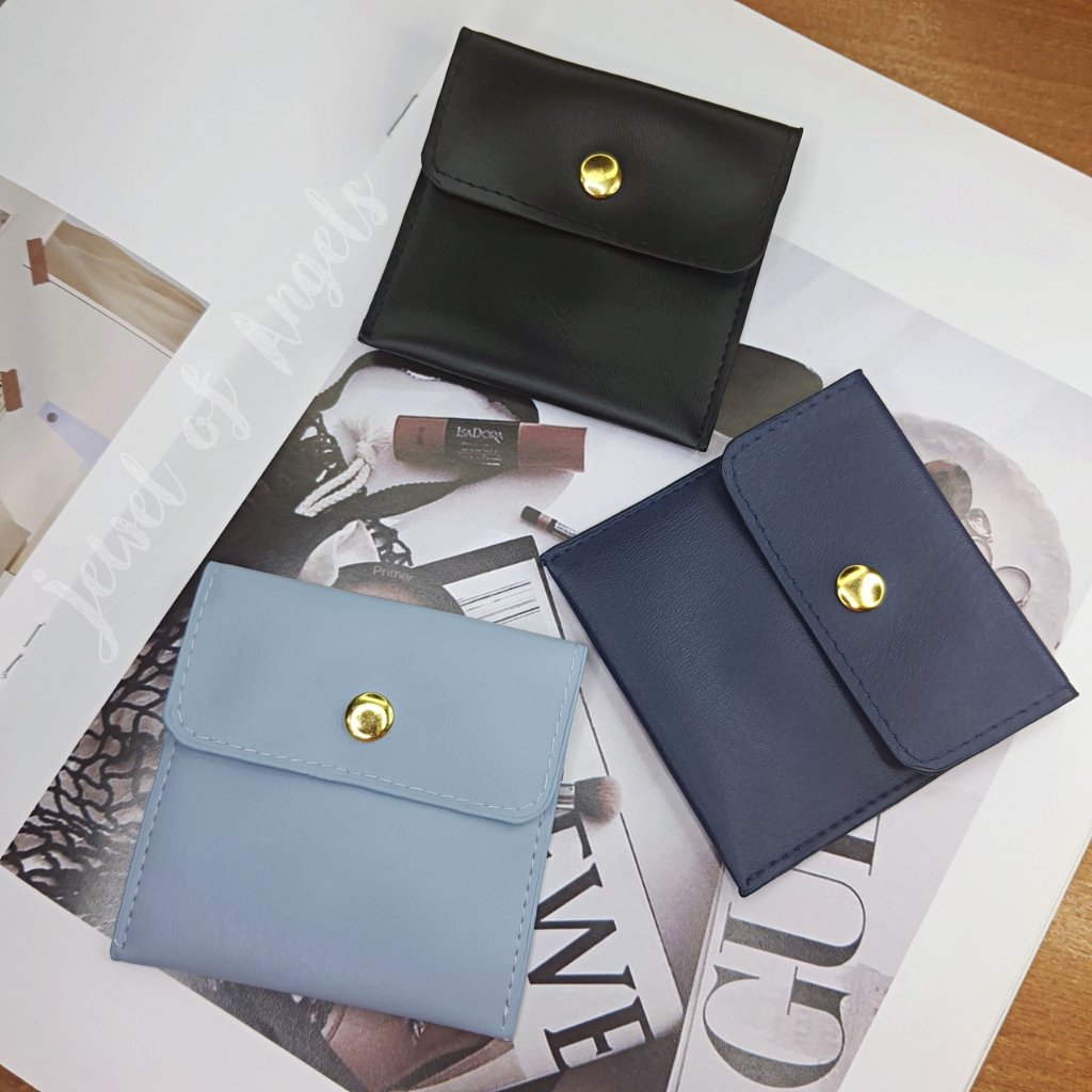 กระเป๋าหนัง PU ถุงหนัง PU ใส่เครื่องประดับ ขนาด 8*8 Cm กระดุมสีทอง