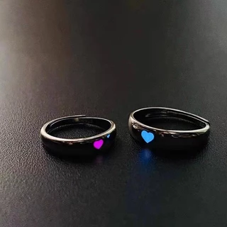 พร้อมส่ง❤️แหวนคู่รักเพื่อนรักหัวใจเรืองแสงในแสงสีฟ้าน่ารักๆเกาหลีผู้หญิงเกาหลีเครื่องประดับ