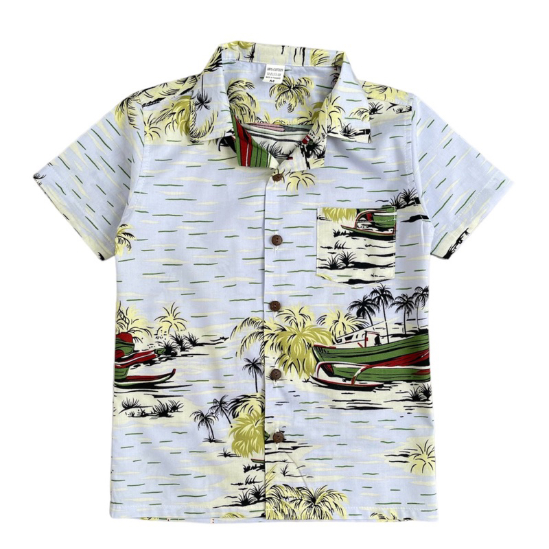 เสื้อฮาวายเด็ก-ลายต้นมะพร้าวและเรือทะเล