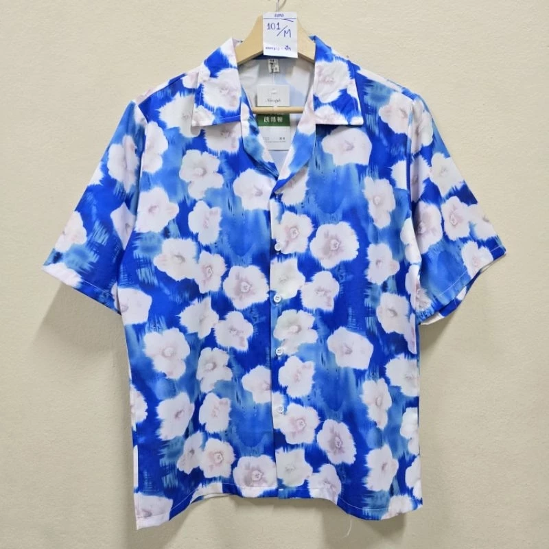 เสื้อฮาวาย S101 ลายดอกขาวฟ้า แขนสั้น ติดกระดุม ชาย-หญิง M-3XL thumbnail 10