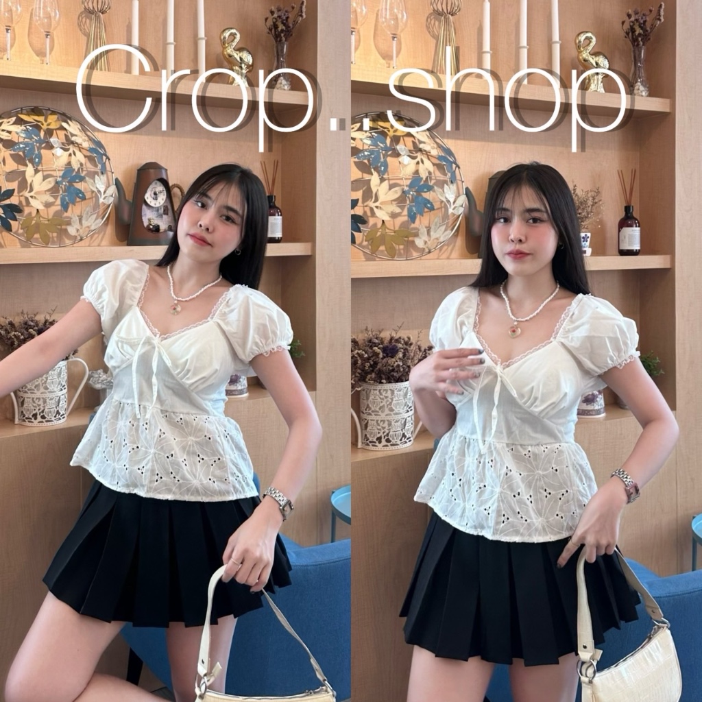 crop..shop เสื้อครอป เสื้อลูกไม้ แขนตุ๊กตา เเต่งระบายลูกไม้สวยเก๋ๆ น่ารักสดใส เสื้อสีขาวใส่ง่ายใส่สบาย ดีงามที่สุด