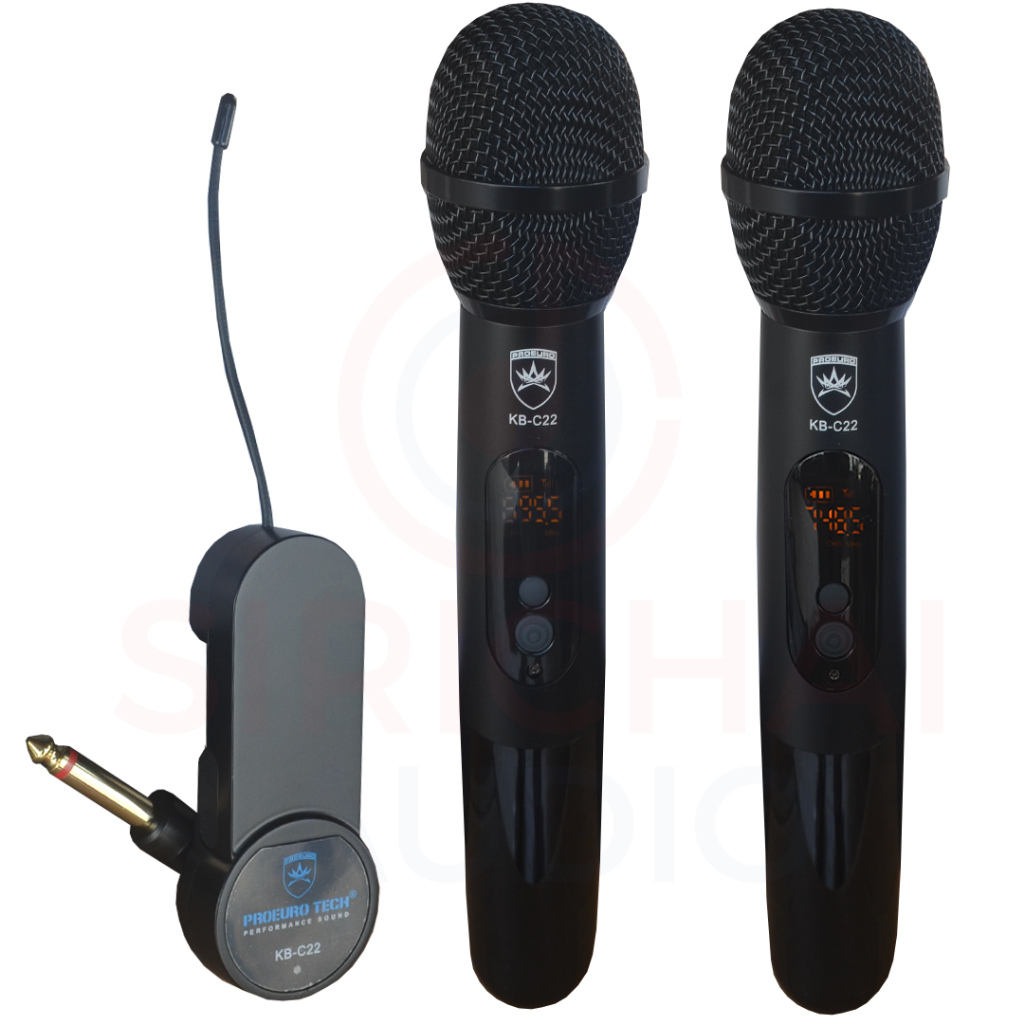 ไมค์ลอยคู่ PROEUROTECH รุ่น KB-C22 party มีแบตในตัว UHFปรับความถี่ ไมค์อลูมิเนียม