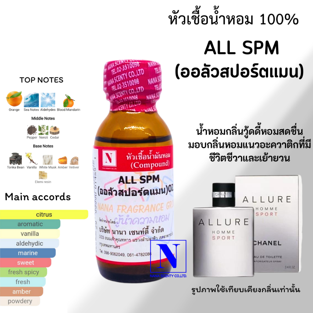 หัวเชื้อน้ำหอมแท้ 100% กลิ่นออลัวสปอร์ตแมน (ALL SPM) ขนาด 30ML 100ML