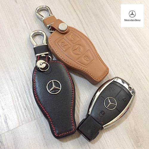 ซองหนังแท้ ใส่กุญแจรีโมทรถยนต์ รุ่นตัวเต็ม-โลโก้เหล็ก Mercedes Benz 3 ปุ่ม