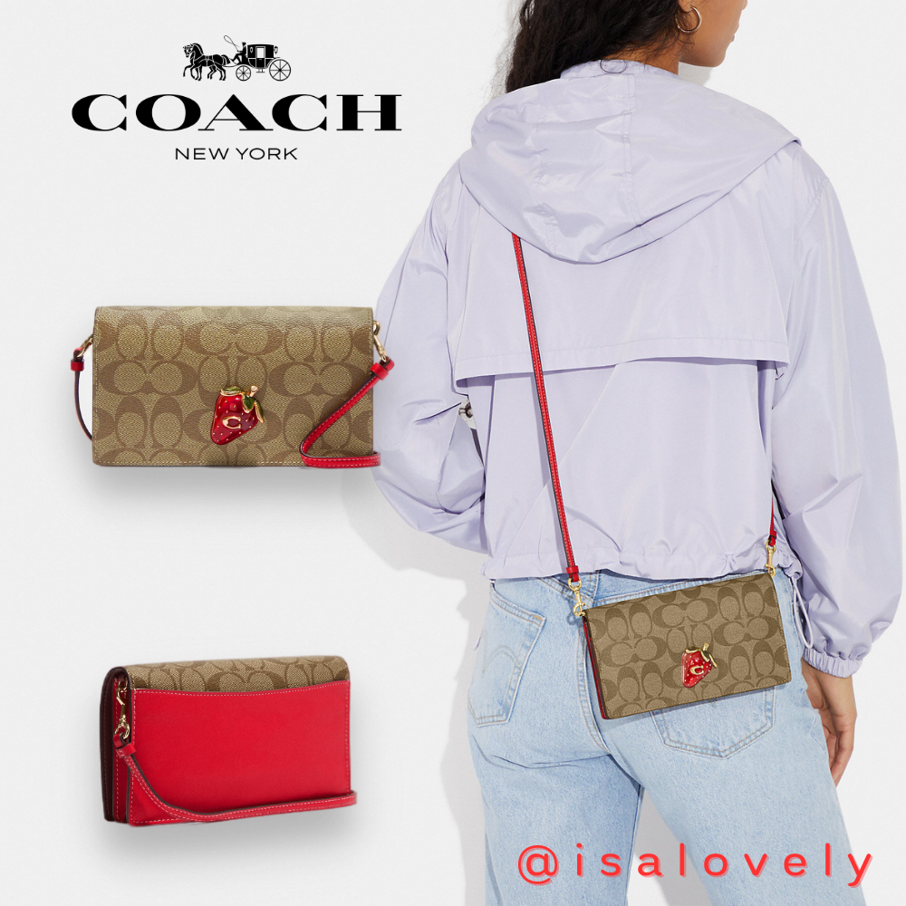 📌Isa Lovely Shop📌  COACH CH547 ANNA FOLDOVER CLUTCH CROSSBODY IN SIGNATURE CANVAS WITH STRAWBERRY