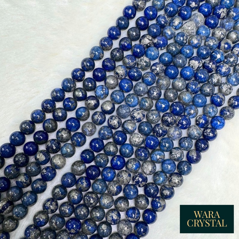 หิน ลาพิสลาซูลี ไพไรต์ (Lapis Lazuli Pyrite) 1 เส้นยาว - Wara Crystal (วรา คริสตัล)