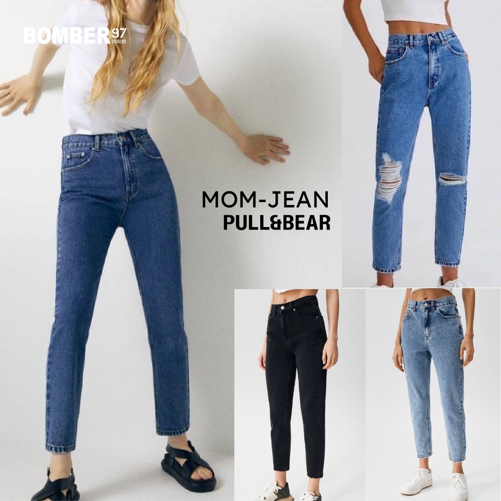 PuLL&BeaR กางเกงยีนส์ทรง mom ทรงคลาสิค มัม  เอวสูง ยีนส์ผ้าไม่ยืด งานแท้ ป้ายครบ