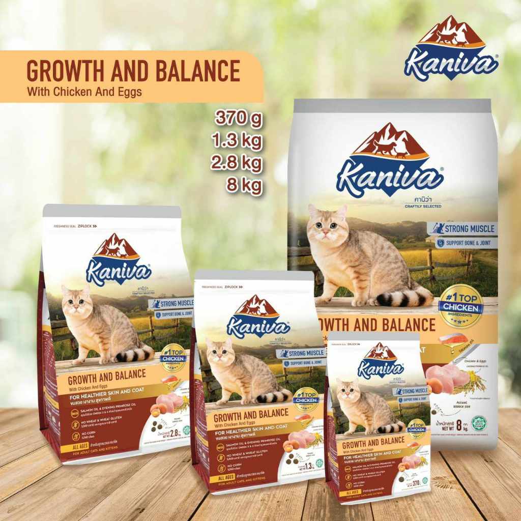 Kaniva Growth &amp; Balance อาหารแมว สูตรเนื้อไก่ และไข่ เสริมสร้างการเจริญเติบโตและกล้ามเนื้อให้แข็งแรง สำหรับแมวอายุ 2 เดื