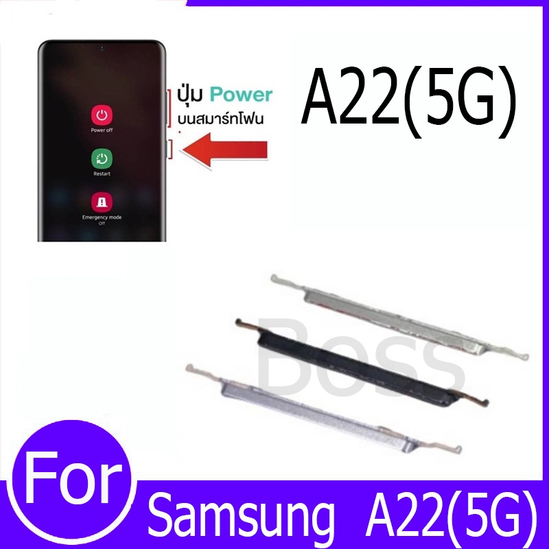 ปุ่มกดสวิทช์ด้านนอก Samsung A22(5G) ปุ่มเปิด/ปิด ปรับระดับเสียงขึ้นลง ปุ่มเพิ่มเสียง ปุ่มลดเสียง