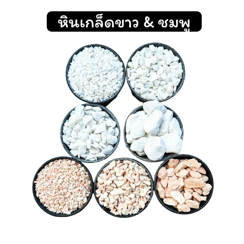 หินเกล็ดขาว ชมพู เทา หินโรยกระถาง หินแต่งสวน (200-500 กรัม)