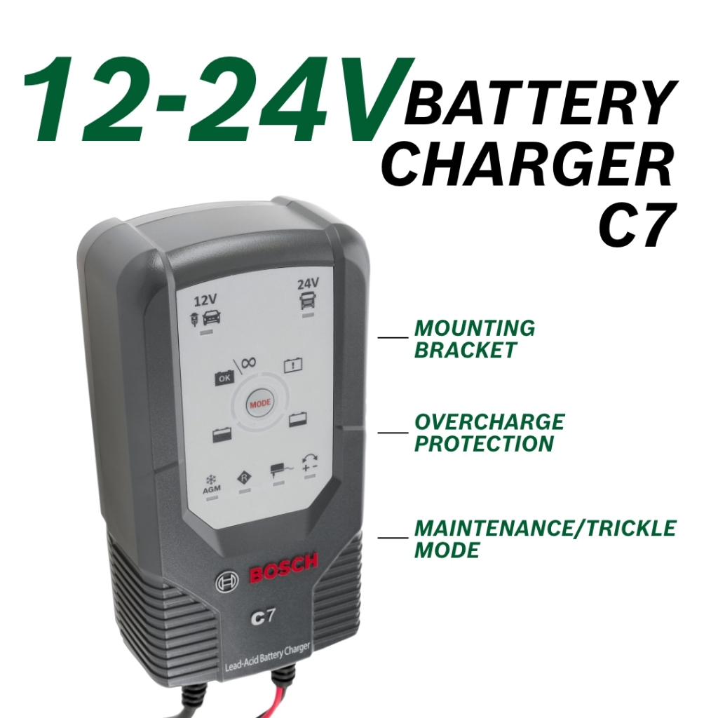 BOSCH 🔥เครื่องชาร์จแบตเตอรี่🔥 รุ่นใหม่🔥C7 Battery Charger 12/24 Volt 018999907M สำหรับรถยนต์และมอเตอ