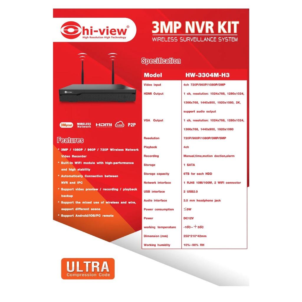 Hiview ชุดกล้องวงจรปิดไร้สาย Wifi KIT Set ชุด 4 กล้อง 3MP รุ่น HW-3304KIT305M-H3 มีไมค์ บันทึกเสียงได้ ติดตั้งง่าย - รูปที่ 3