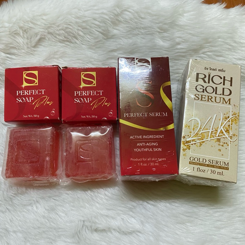 4 กล่อง สุดคุ้ม เอส เซรั่ม  s serum rich gold เอสสบู่ สิวฝ้า ริชโกลด์ ทองคำแท้ บำรุงผิวหน้า