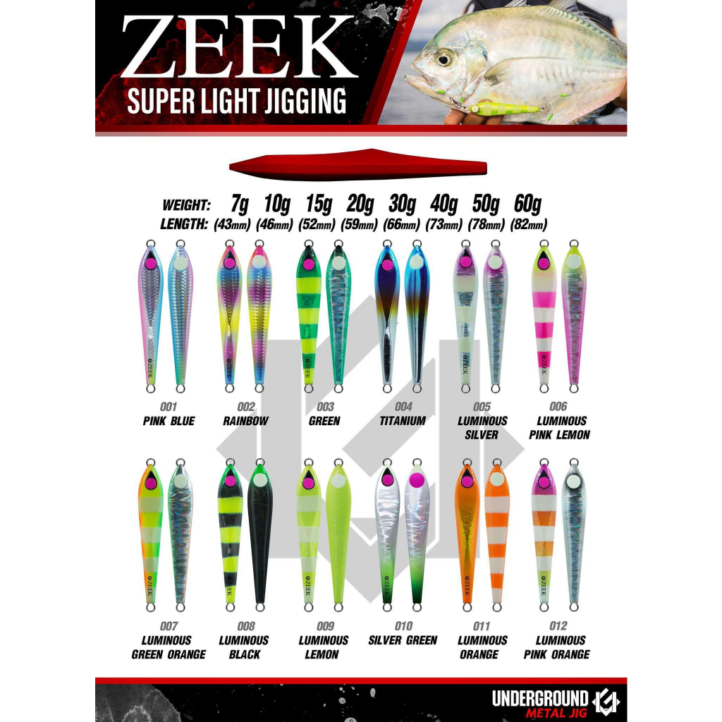 ZEEK Super Light Jigging เหยื่อจิ๊ก กะพง เก๋า สาก 7g-60g Underground Metal Jig Micro Jig Fishing Lur