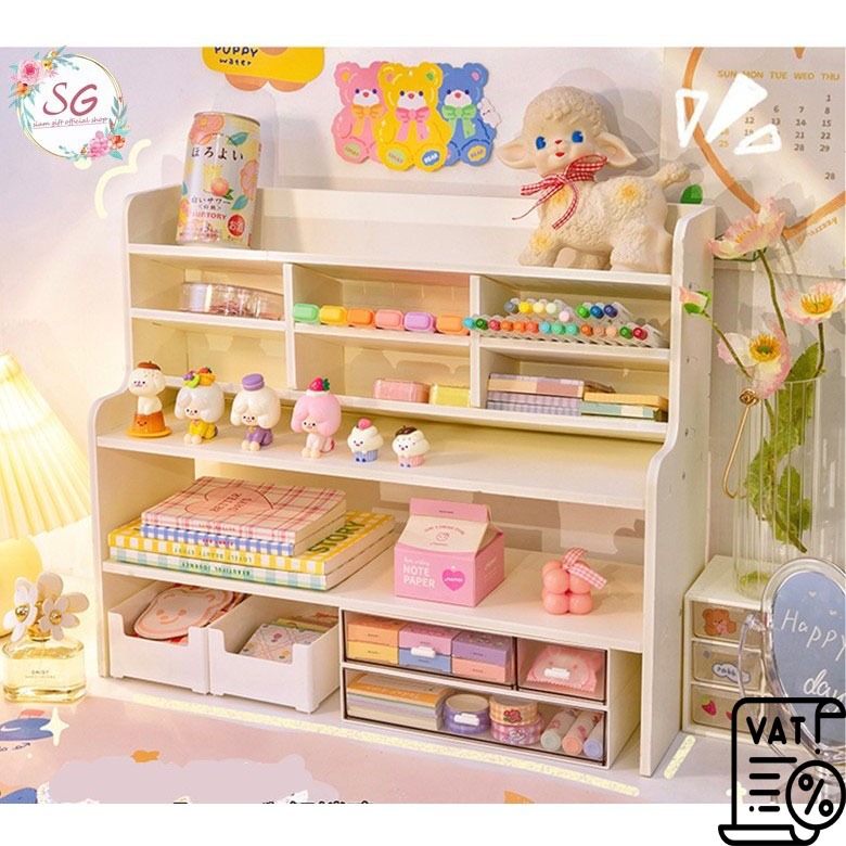 รุ่นใหม่พร้อมส่ง ชั้นใส่ปากกา ชั้นเก็บของ ที่เก็บหนังสือ มีลิ้นชักใส่เครื่องเขียนและปากกา