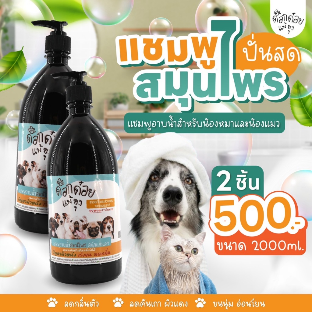โปรโมชั่นพิเศษ ซื้อ1แถม1 แชมพูสมุนไพรอาบน้ำ ด็อกด๋อยแพ้ยุง จัดการ ยีส | ตุ้มหนอง | แบล็คสกิน | เห็บหมัด | ขนาด 2000 ML.