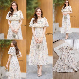 🧡พร้อมส่ง S-4XL🧡ป้าย Orange Juice💕เดรสยาว พิมพ์ลายดอกไม้ สีค…
