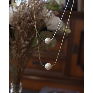 A.piece สร้อยมุกแท้ [Titanium steel] Simply classic collection : Freshwater pearl necklace